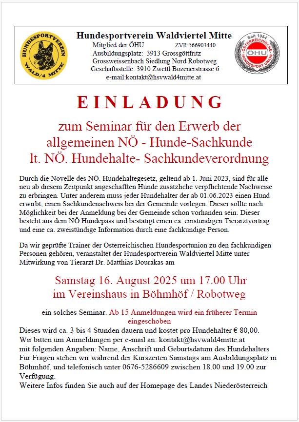 Hunde-Sachkundenachweis – Seminar am 16.08.2025