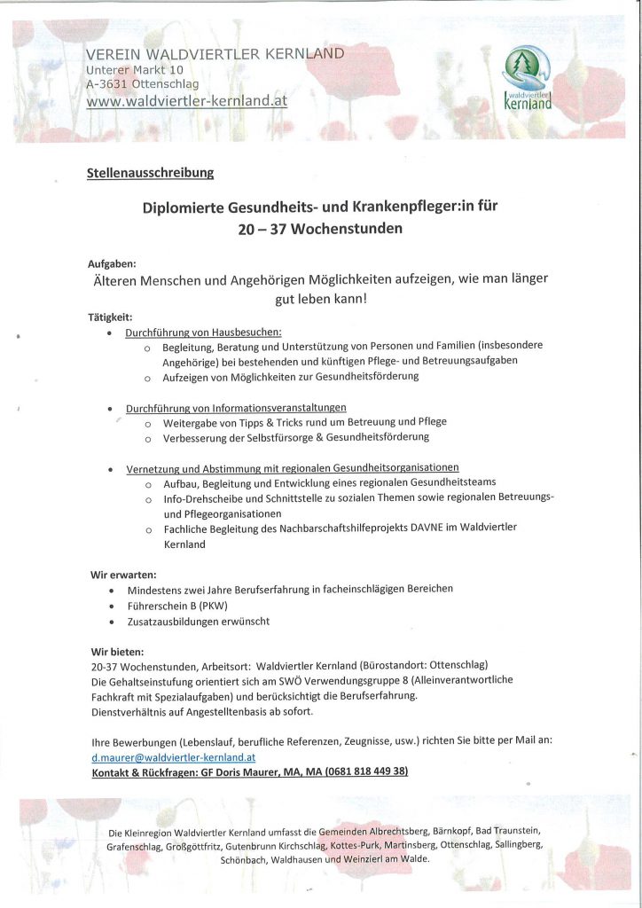 Stellenauschreibung  – Community Nurse