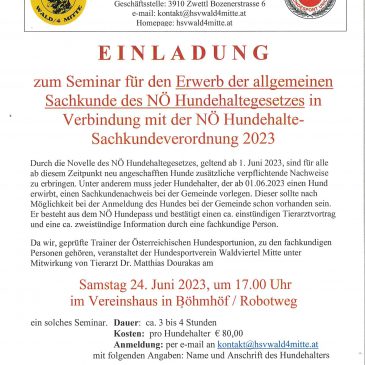 Seminar für den Erwerb des Hundepasses lt. NÖ Hundehaltegesetz