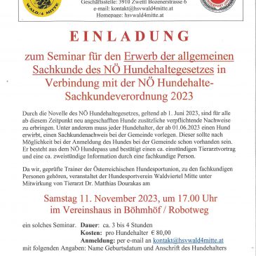 NÖ Hundehaltegesetz – Seminar Allgemeiner Sachkundenachweis