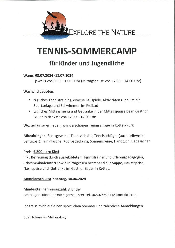 Tennis-Sommercamp für Kinder und Jugendliche