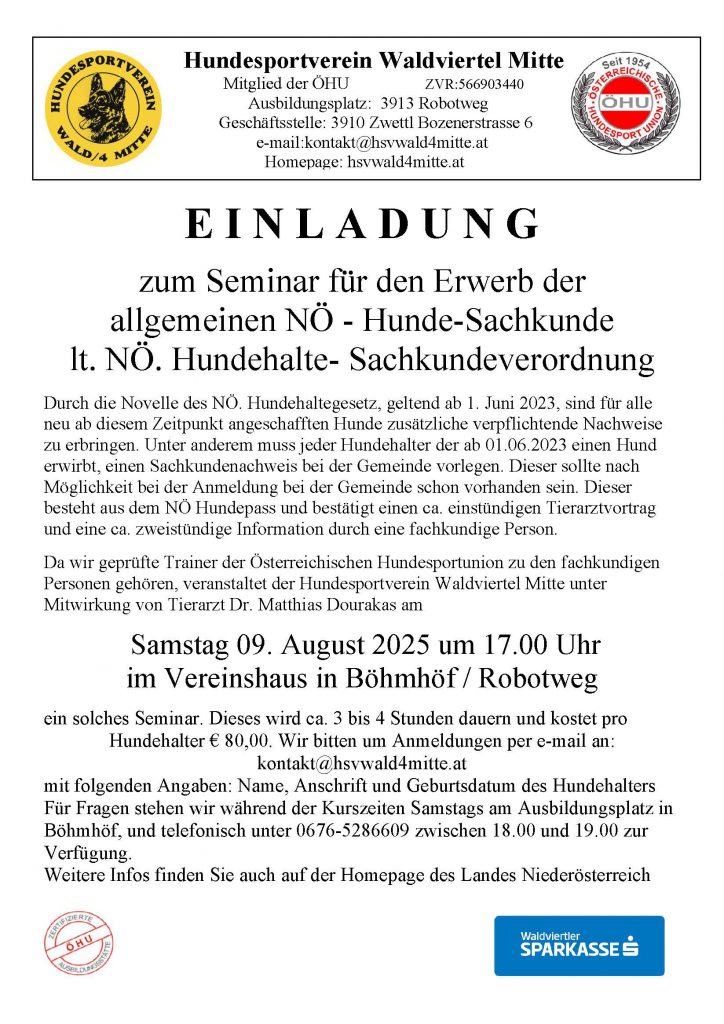 Hunde-Sachkundenachweis – Seminar am 09.08.2025