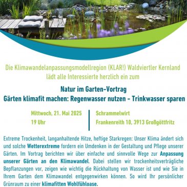 Natur im Garten-Vortrag – Gärten klimafit machen: Regenwasser nutzen – Trinkwasser sparen