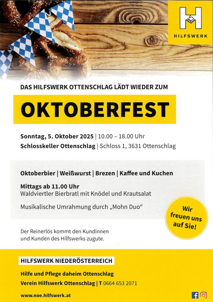 Das Hilfswerk Ottenschlag lädt zum Oktoberfest ein