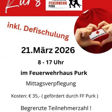 Erste Hilfe Auffrischungskurs am 21.03.2026 (Anmeldung bis 31.01.2026)
