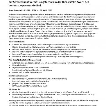 Lehrlingsaufnahme im Vermessungsamt in Zwettl (Lehre mit Matura)