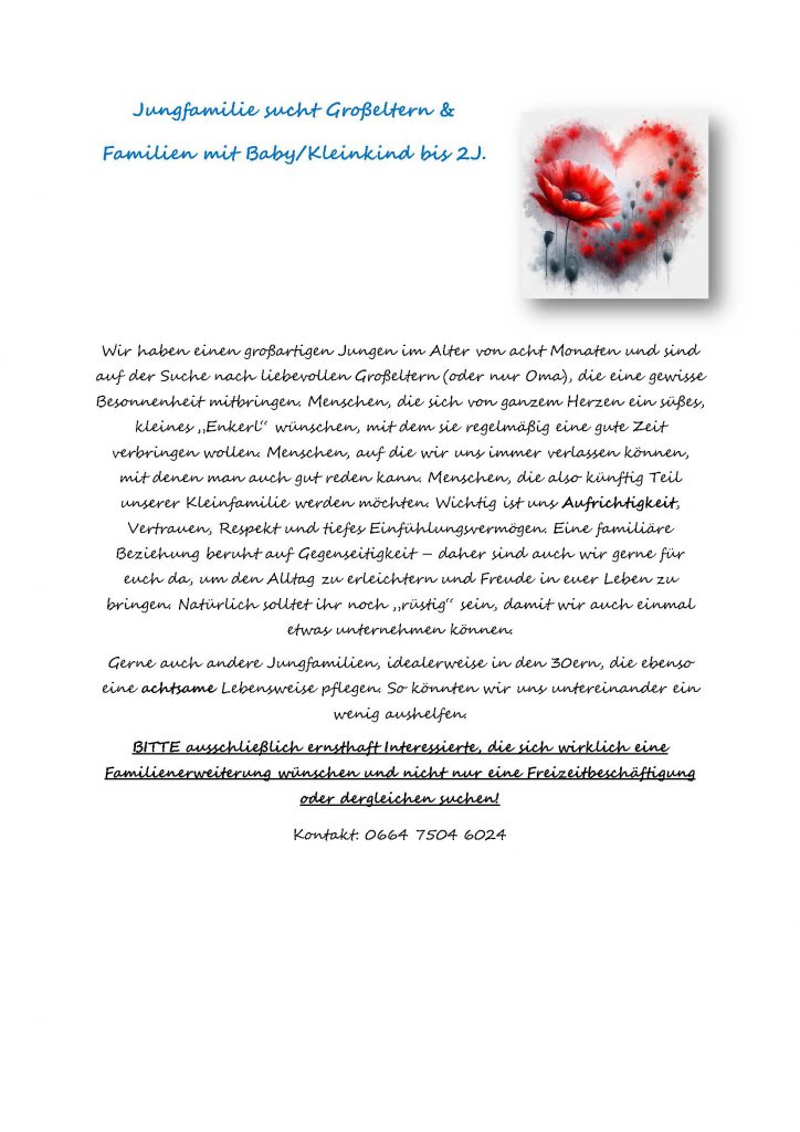 Jungfamilie sucht Großeltern & Familien mit Baby/Kleinkind bis 2 Jahre