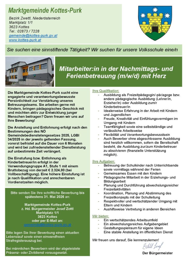 Stellenausschreibung Nachmittags- und Ferienbetreuung (m/w/d)