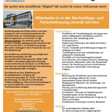 Stellenausschreibung Nachmittags- und Ferienbetreuung (m/w/d)