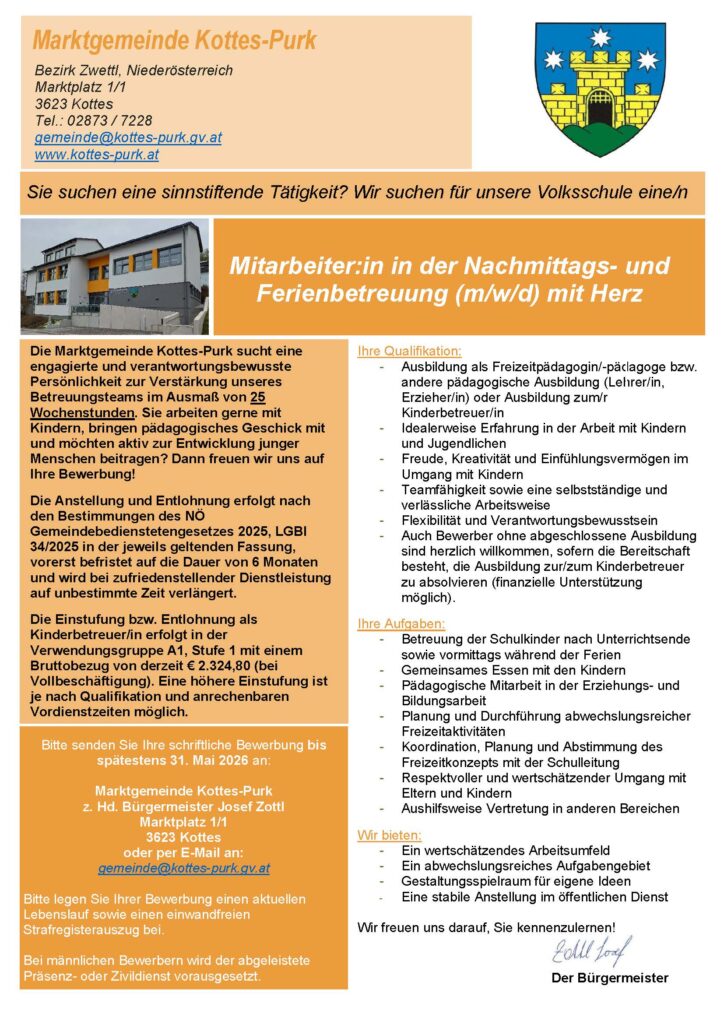 Stellenausschreibung Nachmittags- und Ferienbetreuung (m/w/d)
