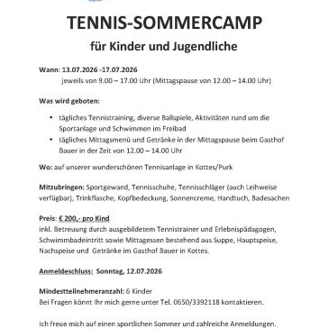 Tennis-Sommercamp für Kinder und Jugendliche