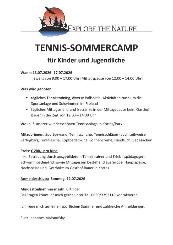 Tennis-Sommercamp für Kinder und Jugendliche