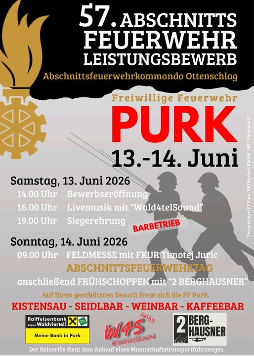 Abschnittsfeuerwehrleistungsbewerb in Purk – 13.+14.06.2026