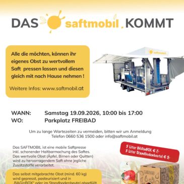 Das Saftmobil kommt in unsere Gemeinde – eigenes Obst zu köstlichen Saft verarbeiten